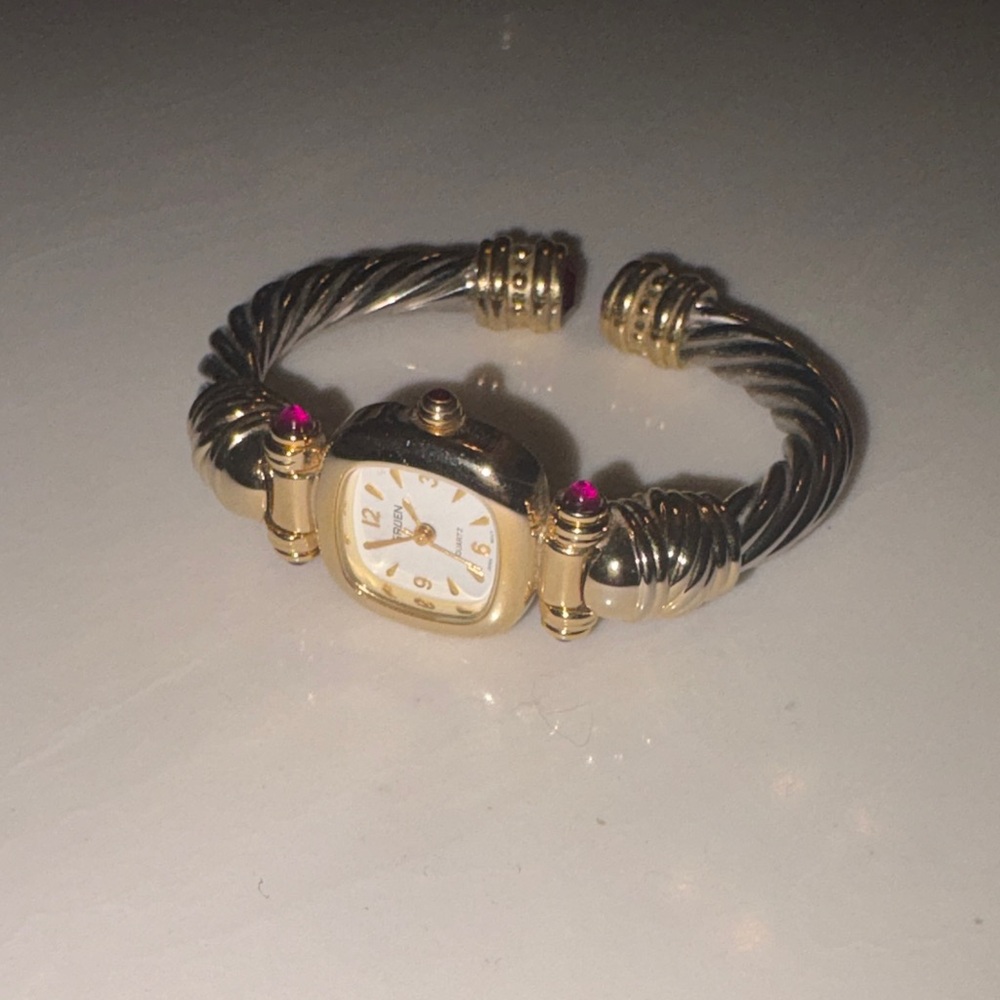 Gold and Silver Women's Twisted Bracelet Watch